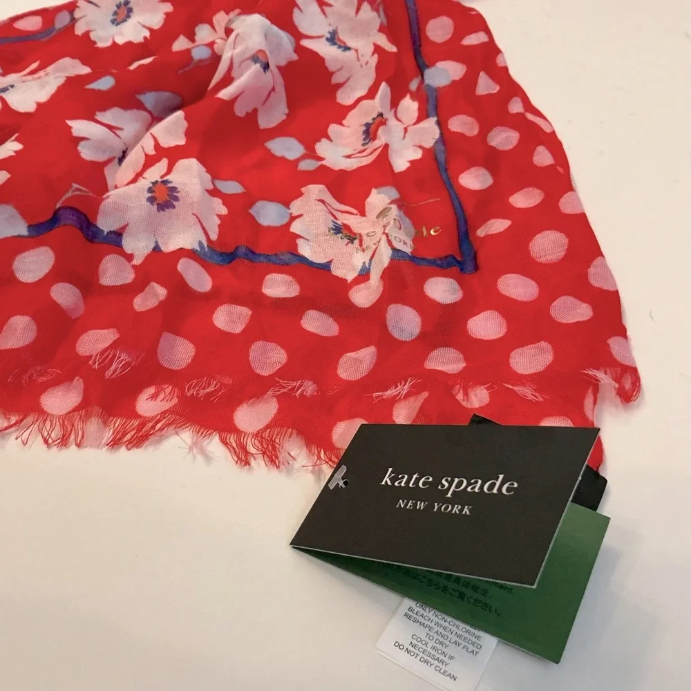 KATE SPADE, Springtime Floral Oblong Scarf in Ponderosa Red, NWT